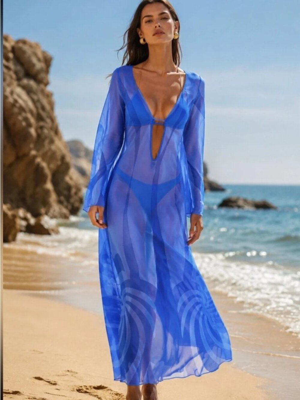 Caroline Constas Blue Maxi Dress Swim Cover XS NWT